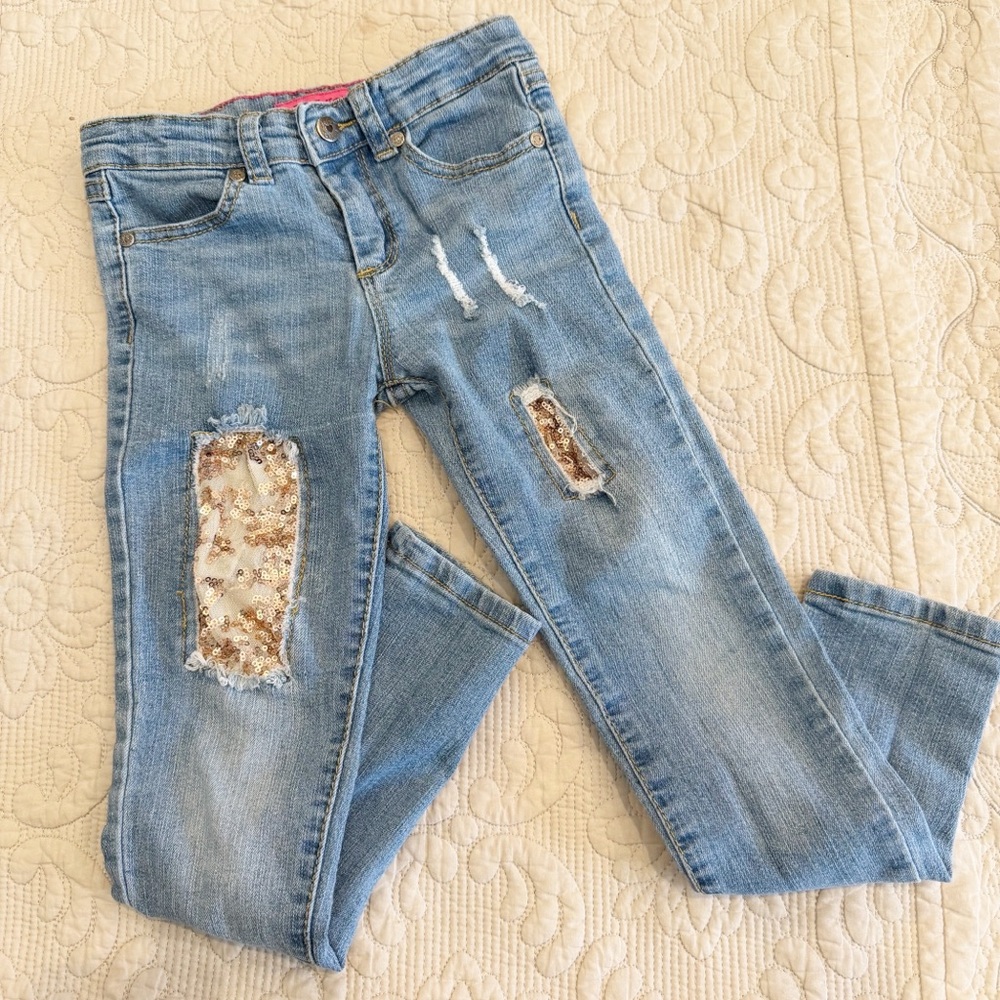 Betsey Johnson Girls Glitter Jeans 6 Sparkle Sequins